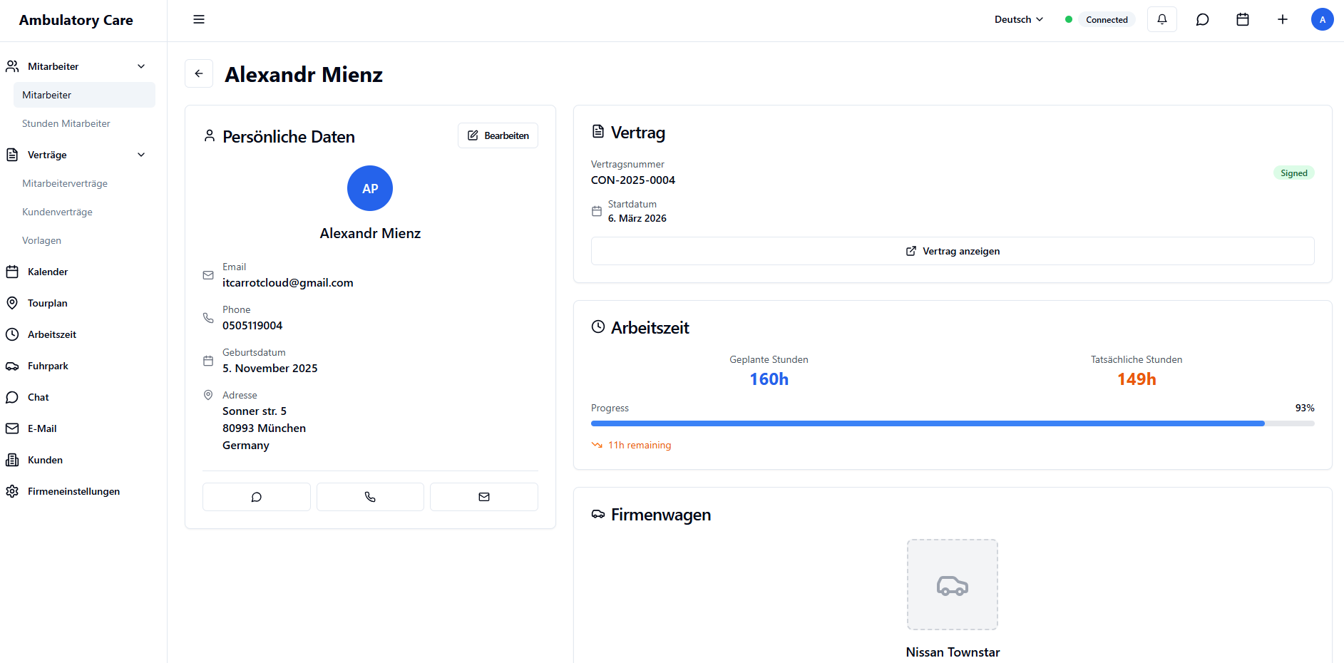 Employee profile interface