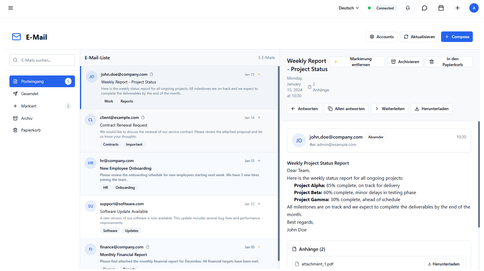 Internal mail interface